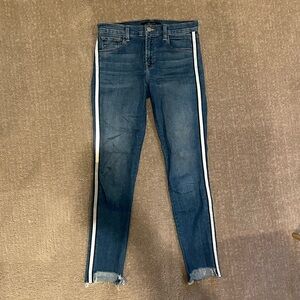 J BRAND 811 Mid Rise Skinny Reflective Raw Hem Tuxedo Stripe Jeans